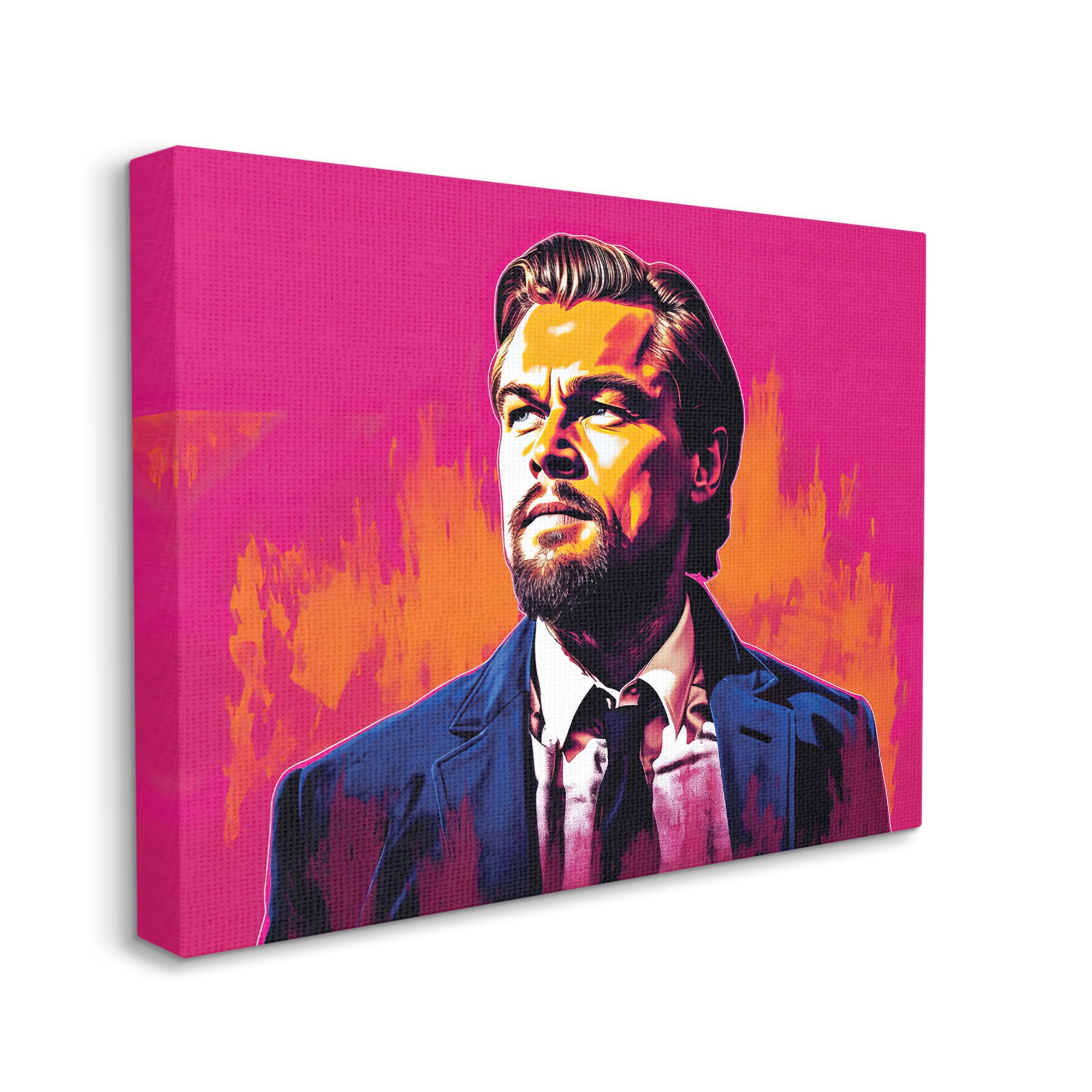 Stupell Industries Leonardo DiCaprio on Pink Abstract Painting Gallery Wrapped Canvas Print Wall Art, 48 x 36