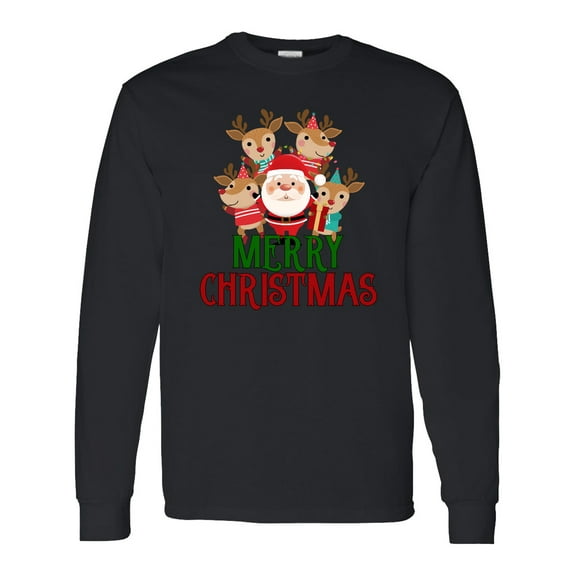 Inktastic Merry Christmas Santa Reindeer Long Sleeve T-Shirt