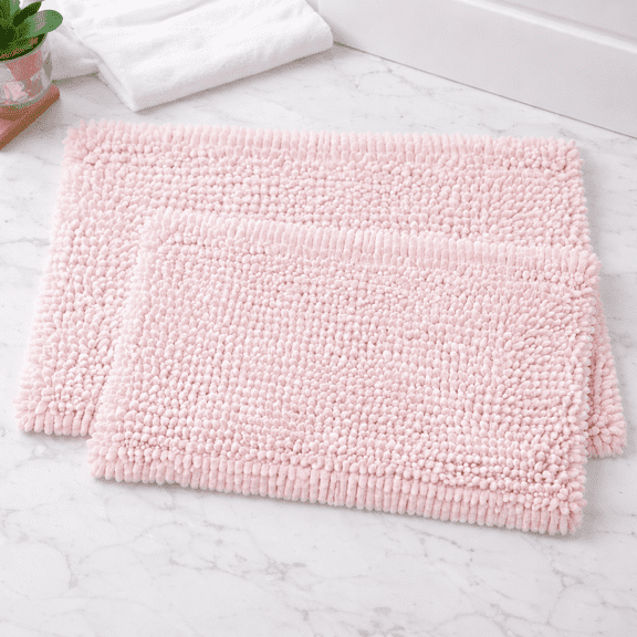 2 Piece Chenille Bathroom Rug Set, Non-Skid Backing and Machine Washable