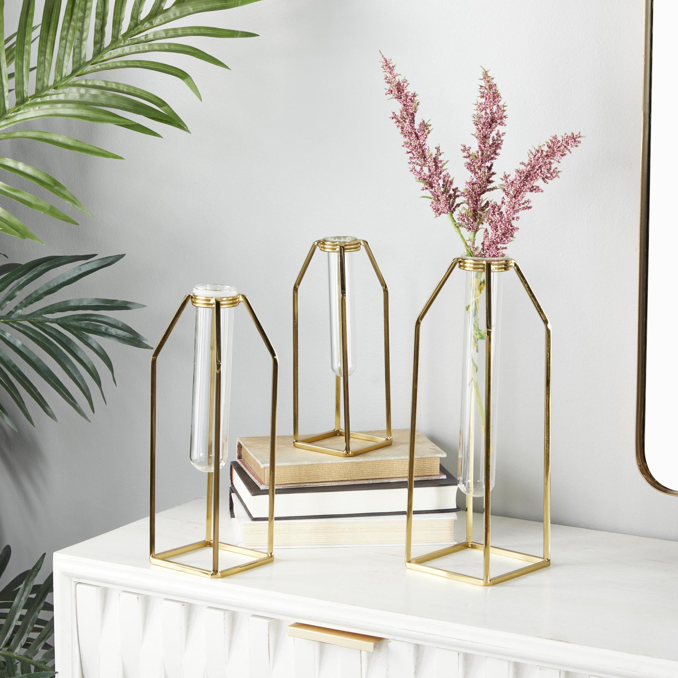 CosmoLiving by Cosmopolitan 13", 12", 9"H Test Tube Gold Stainless Steel Metal Vase, Set of 3