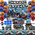 thumbnail image 1 of Heidaman Monster Truck Birthday Party Supplies, 104Pcs Decorations Include Balloons, Backdrop, Banner, Cake Toppers, Tableware, Tablecloth, 1 of 8