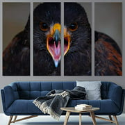 Color-Banner 4 Pieces Modern Canvas Wall Art Eagle Eye for Living Room Home Decorations - 12"x32"x4 Panels