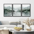 thumbnail image 4 of IDEA4WALL Framed Canvas Print Wall Art Set of 3 Misty Mountain & Lake View Illustration Print Watercolor Abstract Forest Serene Modern Digital Art Minimal Chic for Home Decor - Black 16"x24"x3, 4 of 5