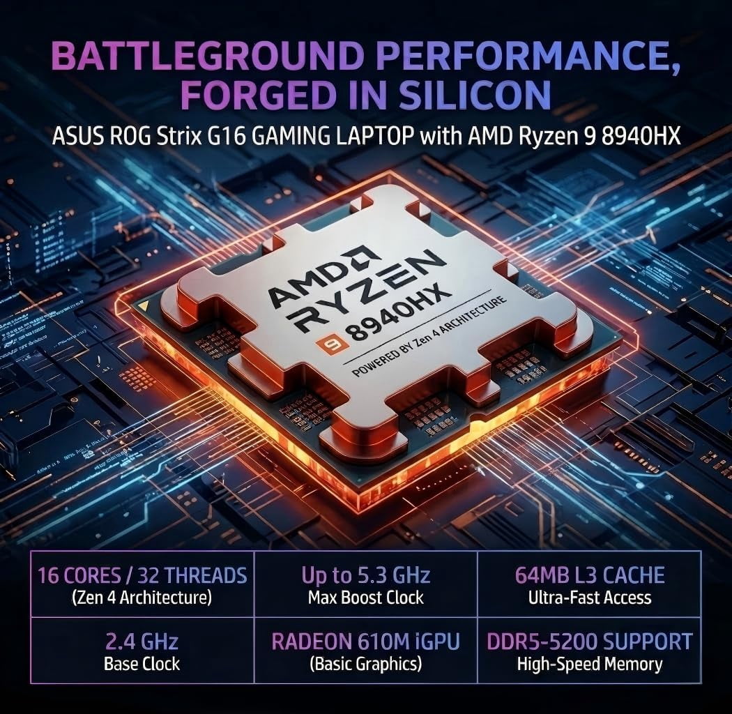 ASUS ROG Strix G16 Gaming Laptop, AMD Ryzen 9 CPU (16-core), GeForce RTX 5070 Ti, 16GB DDR5 RAM, 1 TB SSD, 16"FHD 165Hz WUXGA Dispaly, RGB Keyboard, Wi-Fi 6E, Window 11 Pro