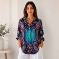 thumbnail image 5 of Nyfairy Plus Size Women's Floral Embossed Print Long Sleeve Button Down Casual Shirt, 5 of 5