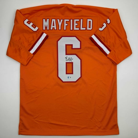 Autographed/Signed Baker Mayfield Tampa Bay Orange Creamsicle Retro Throwback Football Jersey Beckett BAS COA
