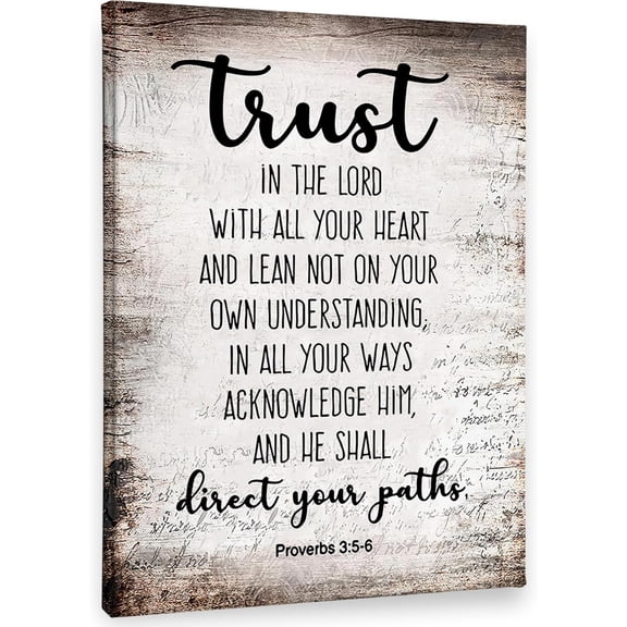 Proverbs 3:5-6 Trust In The Lord With All Your Heart Christian Wall Art, Bible Scripture Wall Decor, Christian Bible Scripture Print Framed Canvas Wall Art Home Room Office Church Decor(11x14)