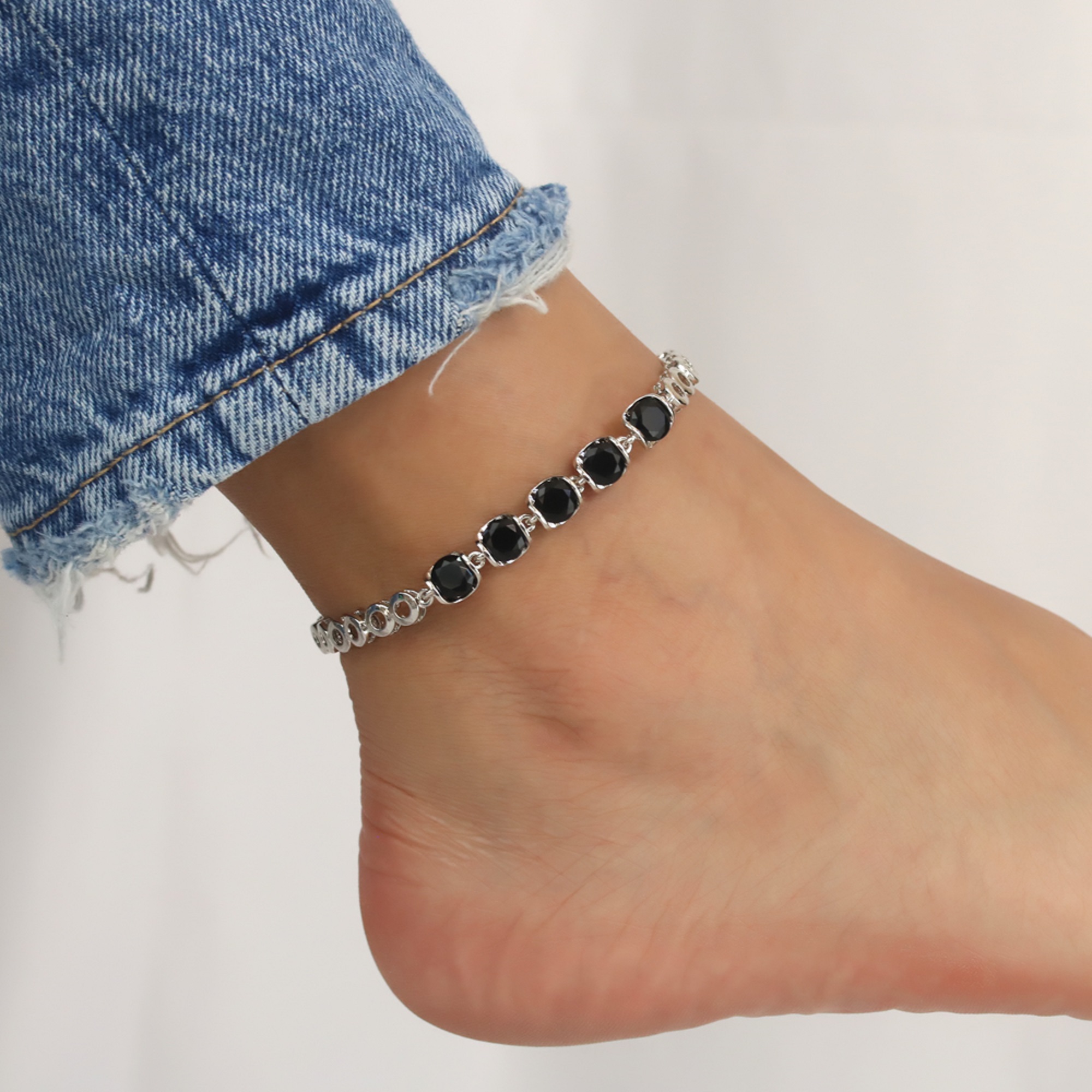 Kaash Customs 925 Sterling Silver Color CZ Anklet Gifts Women in Brass Metal
