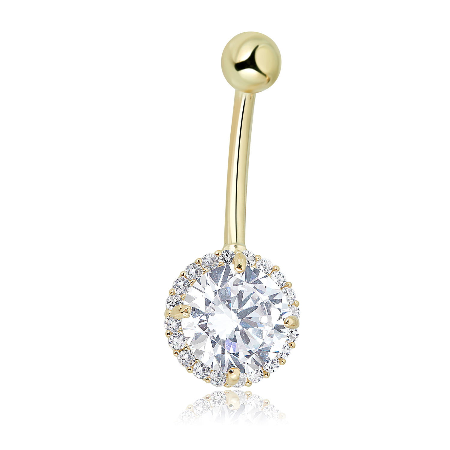 Solid 9ct White Gold NEW Belly Bar with Simulated Diamond Solitaire 