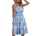 thumbnail image 2 of 2025 Clearance! 50% Off Clear! asdoklhq Summer Dresses for Women Causal Button Sling Sleeveless Printed Halter Dress, 2 of 7