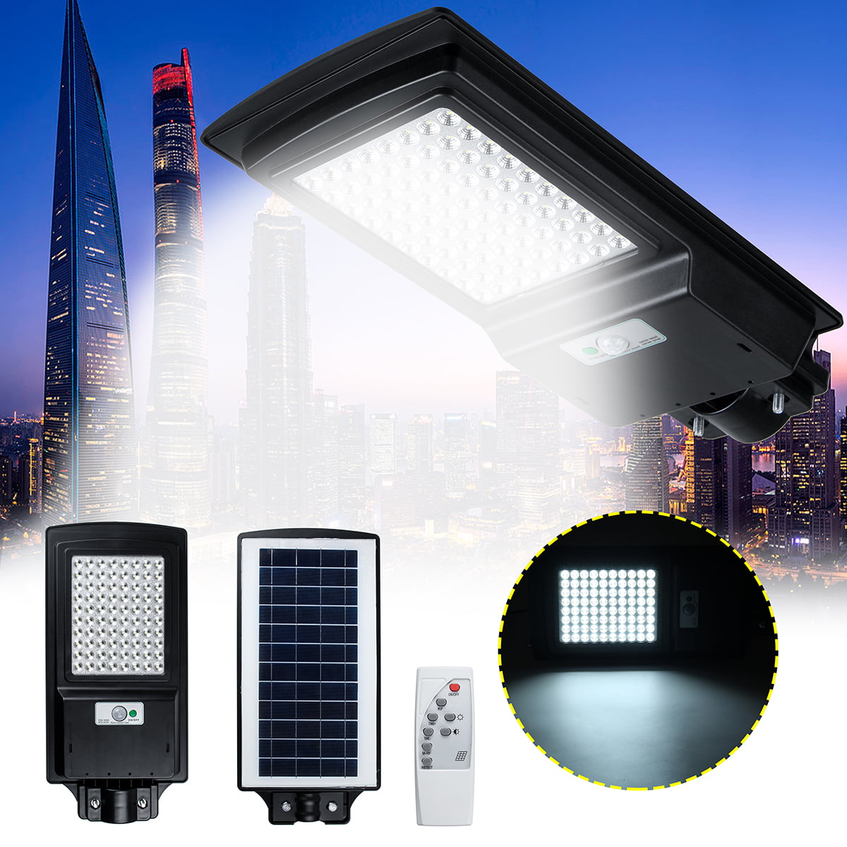 100W 80 LED Wall Street Light Solar Panel Outdoor Garden Lamp+Remote Control