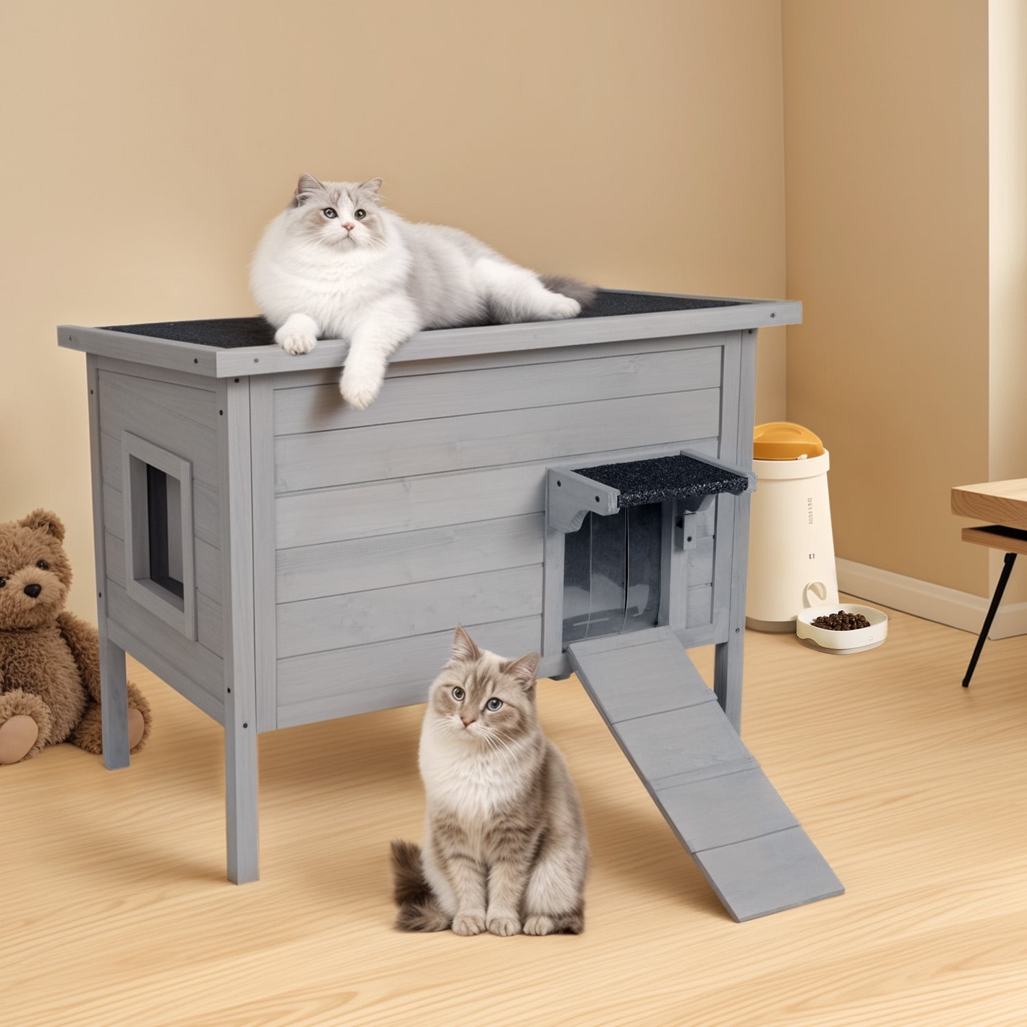 FODINGHILL Outdoor Cat House,Waterproof Cat Shelter for Winter,Feral Cat House Outdoor,Gray