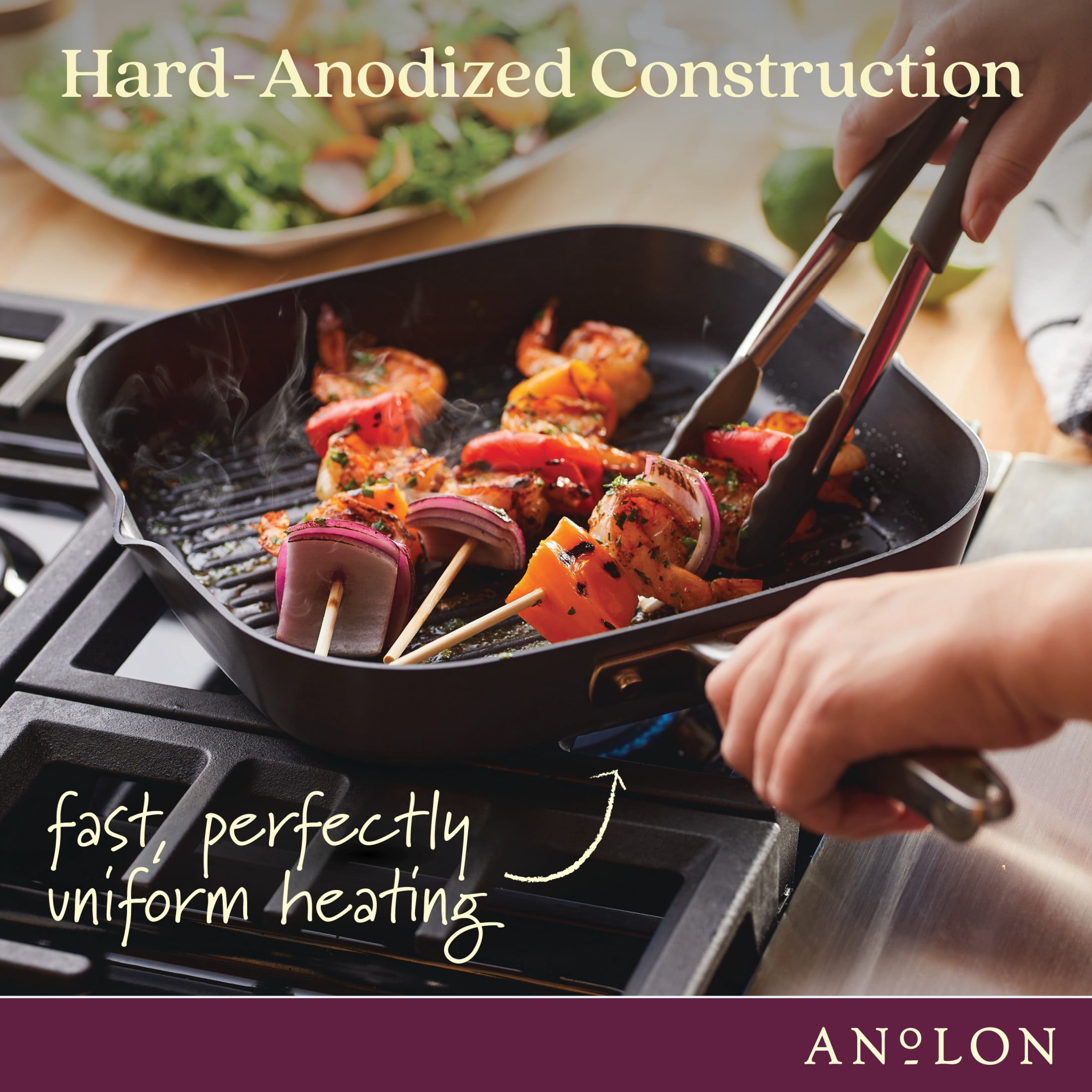 Anolon Advanced Home Hard-Anodized 11″ Nonstick Deep Square Grill Pan
