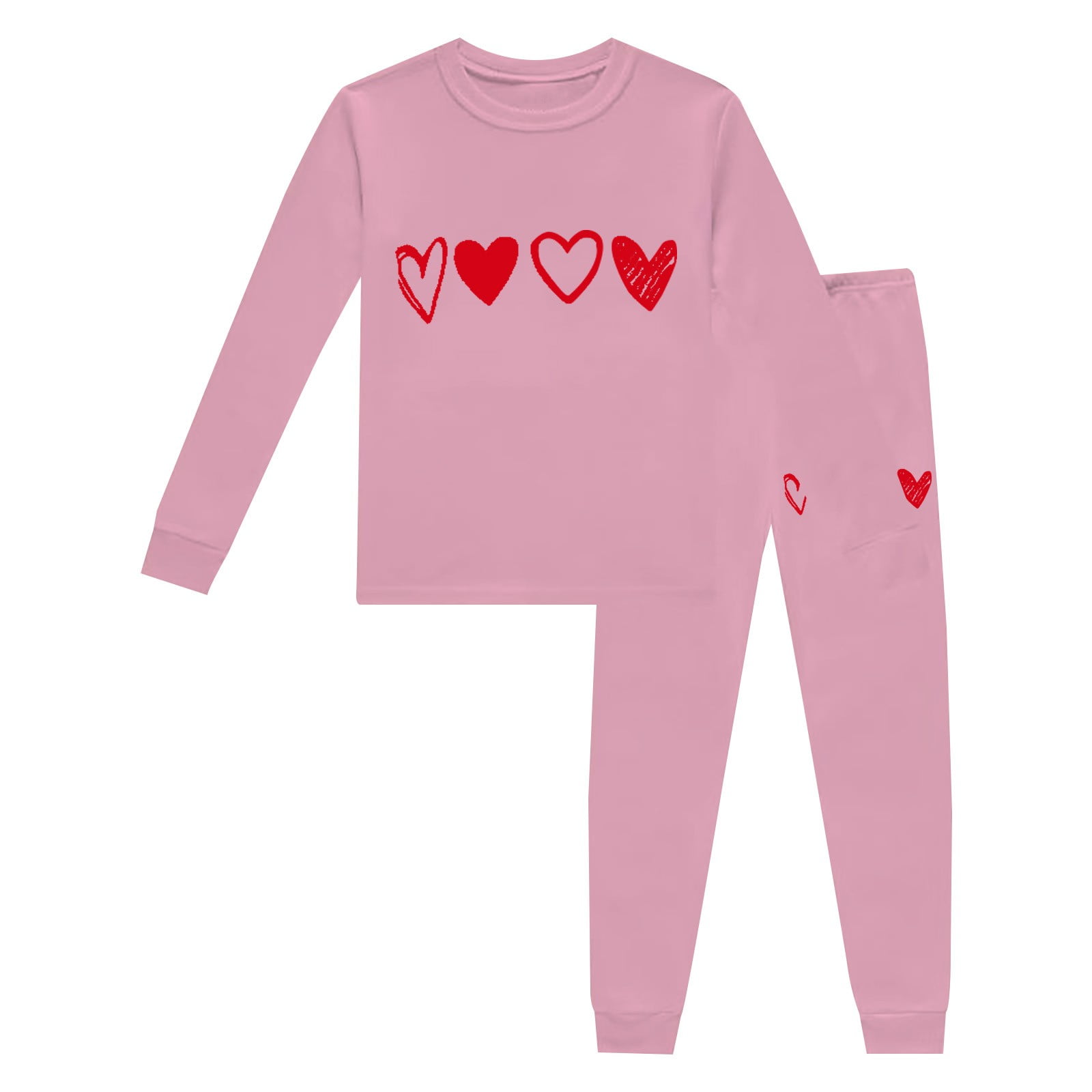 GiLiling Kids Heart Print Pajama Set - Long Sleeve Crewneck Top and Pants 2 Piece Boys Girls Nightwear Outfit (Pink 8-9 Years)