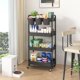 thumbnail image 4 of Carrito de almacenamiento de plástico con ruedas de 4 niveles con asas extra colgantes para tazas con ruedas bloqueables para sala de estar baño cocin, 4 of 7