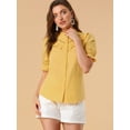 thumbnail image 2 of INSPIRE CHIC Women's Stand Collar Short Sleeve Button Down Ruffle Neck Blouse Top Yellow S, 2 of 6