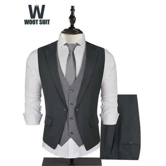 Men's Layered 2 Piece Suit Slim Fit Formal Business Vest Suit for Men Fashion Casual Wedding Waistcoat Pants Set