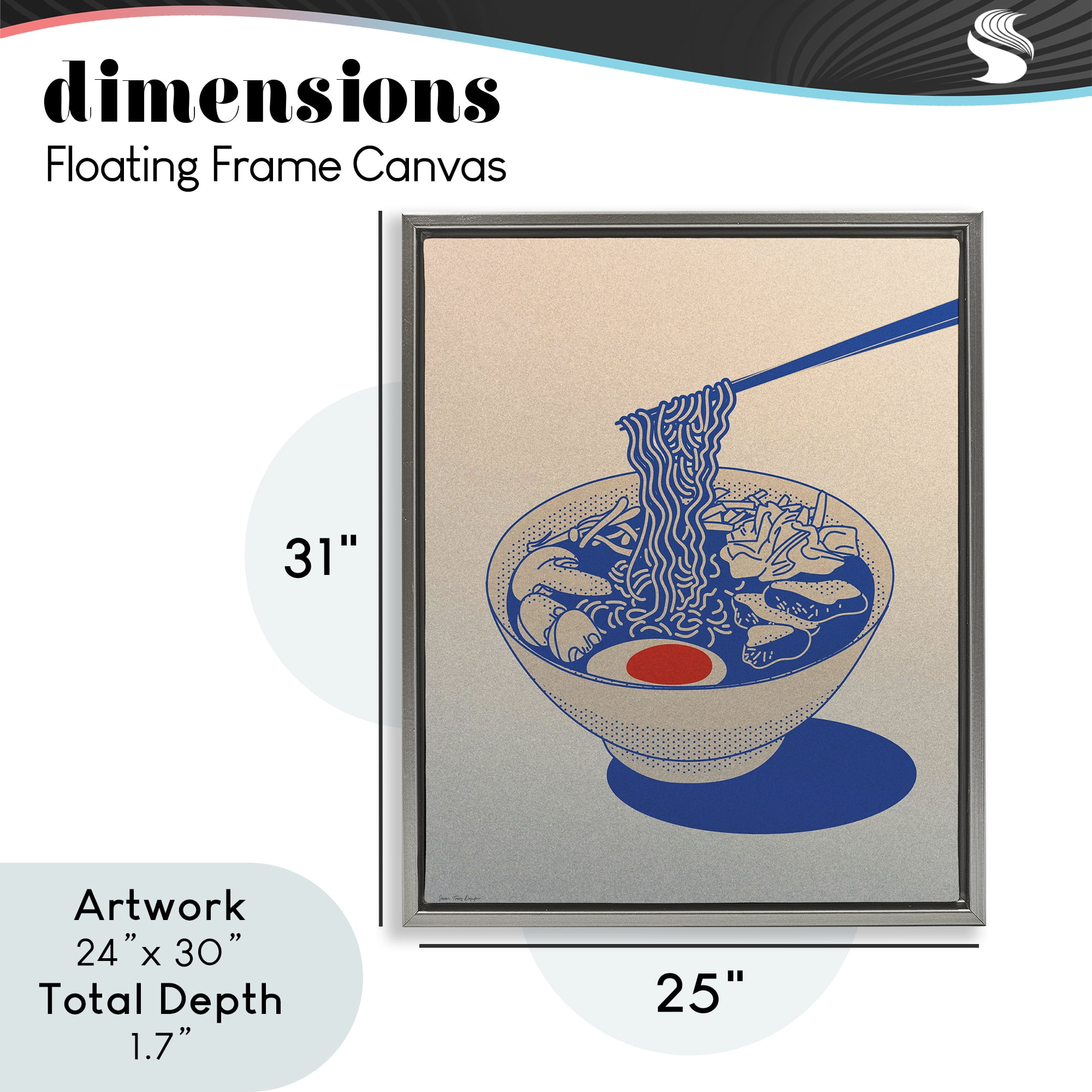 Ramen Noodle Bowl Gradient Gray Framed Floater Canvas Wall Art, design by Seven Trees Design