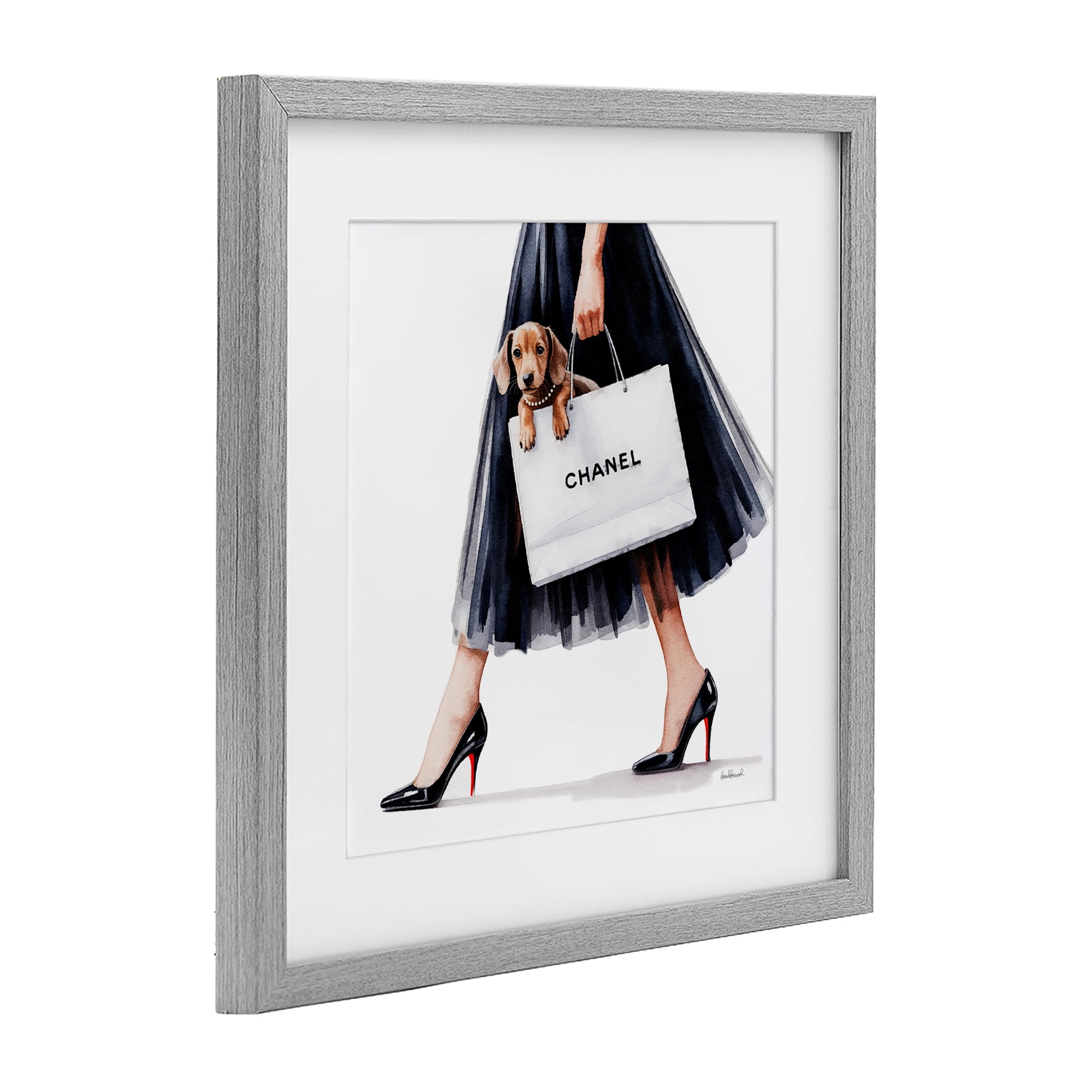 Stupell Industries Elegant Dog & Shopping Bag Gray Framed Print Under Glass, design by Amanda Greenwood