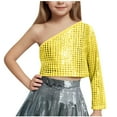 thumbnail image 2 of hengsof Children's Girls' One Shoulder Sequined Long Sleeve Dance Top Jazz Hip Hop Stage Performance Vest Dance Costume Party Long Sleeve Top, 2 of 4