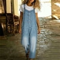 thumbnail image 5 of SAWOBUUN Women Fit Jean Button Front Jumpsuit with Pockets Overalls Casual Loose Wide Leg Denim Pants, 5 of 6