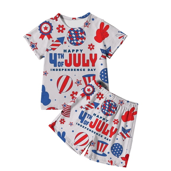 Curuila Toddler Girls Boys Two Piece Sets Independence Day Short Sleeve Crew Neck Printed T Shirt With Shorts Comfort Casual Outfit Set Red Size 7-8 Years