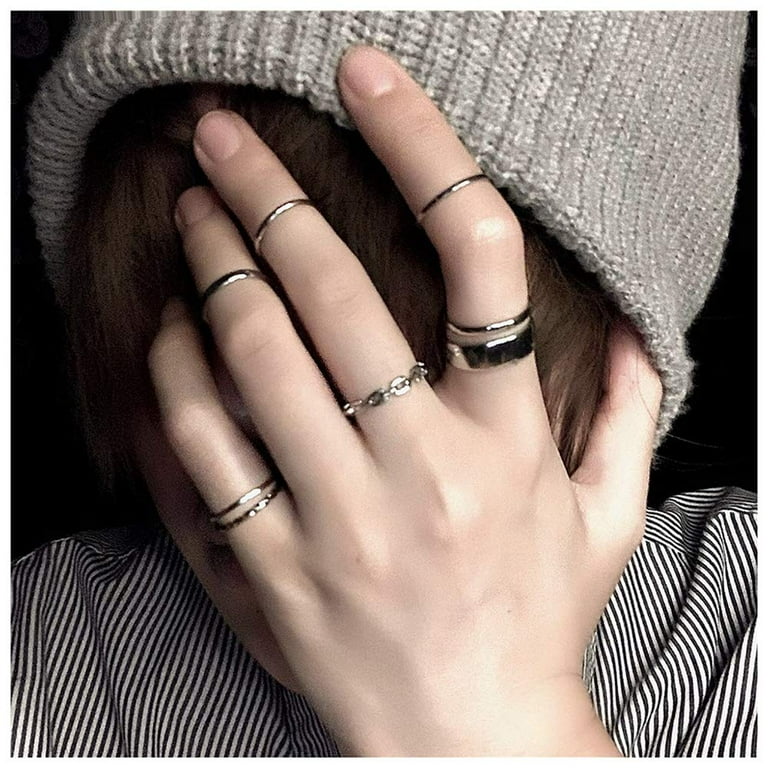 4 Chain Rings Punk Style Minimalist Smooth Chain Ring