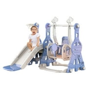 TR Layne Indoor kids 4 function Slide, baby swing. Toys for toddlers indoor slide, basketball, swing and music. Plastic playground slide for toddler. Toddler climber indoor playhouse. Playset