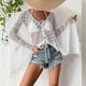 thumbnail image 5 of TEELYNN - Blusas de encaje de crochet con agujeros para mujer, estilo vintage, para playa, con flecos y borlas, manga larga, estilo bohemio, 5 of 5