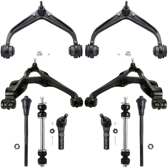 Detroit Axle - 10pc Front End Kit for 2011-2019 GMC Sierra Chevy Silverado 2500 3500 HD, 4 Control Arms w/Ball Joint 4 Tie Rods 2 Sway Bars 2012 2013 2014 2015 2016 2017 2018 Replacement