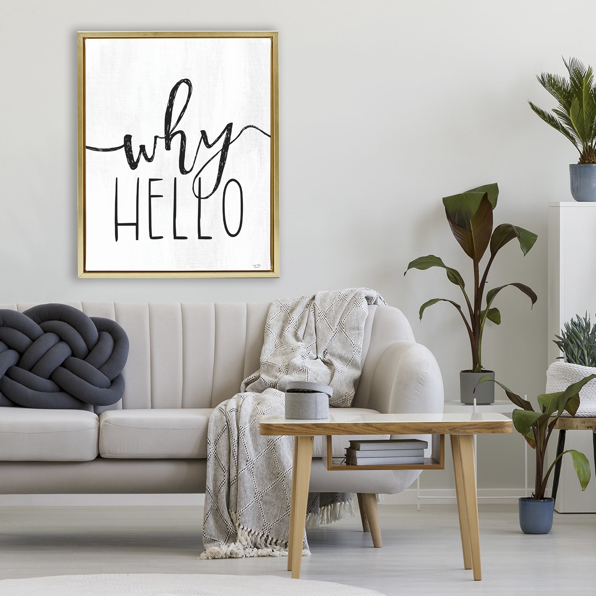 Stupell Industries Why Hello Typography Gold Framed Floater Canvas Wall Art, design by Lux + Me Designs