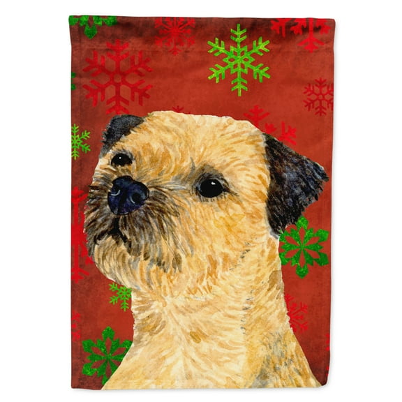 Carolines Treasures LH9323-FLAG-PARENT Border Terrier Red and Green Snowflakes Holiday Christmas Flag  multicolor