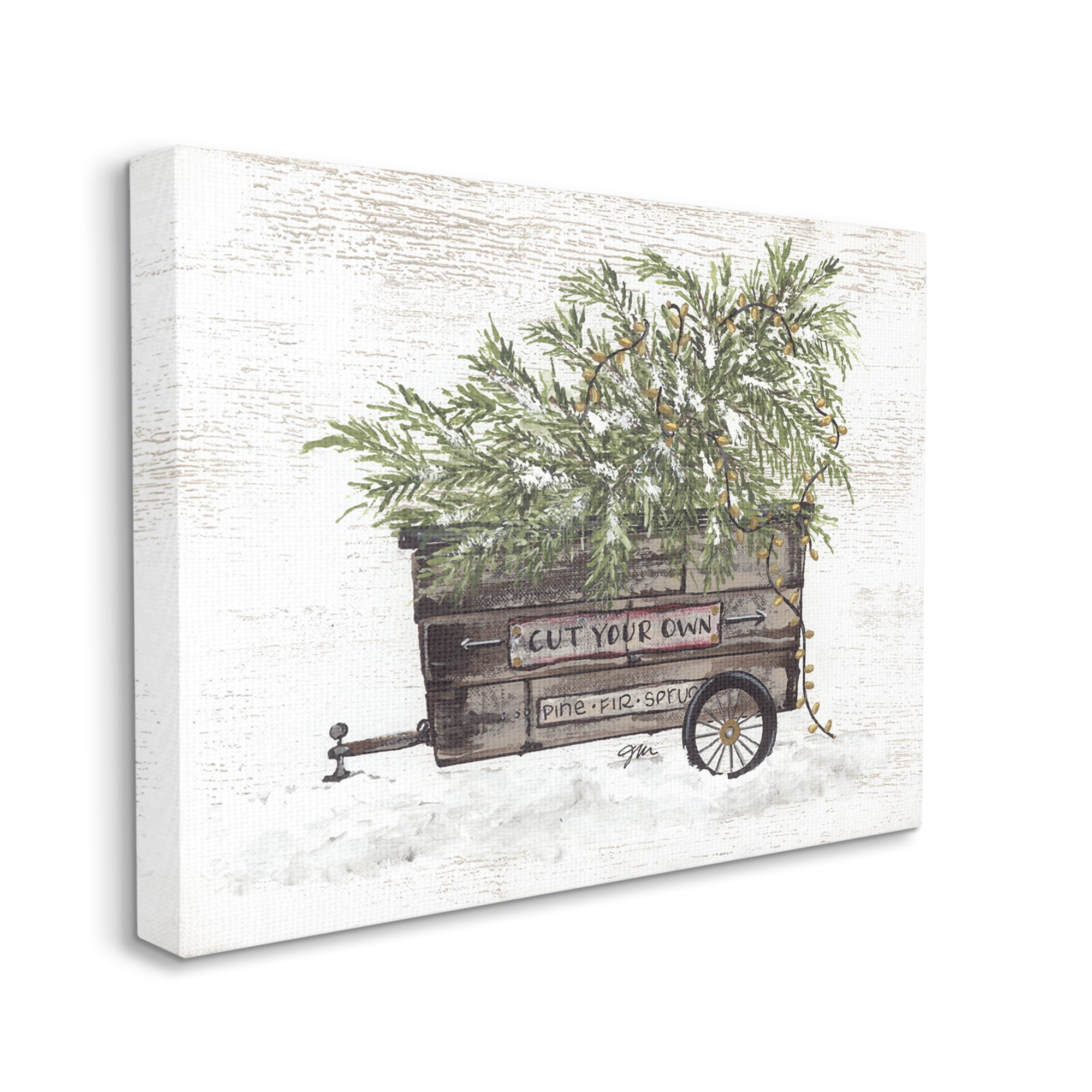 Weathered Winter Wagon Carrying Christmas Pine Tree Inspirational Painting Gallery-Wrapped Canvas Print Wall Art