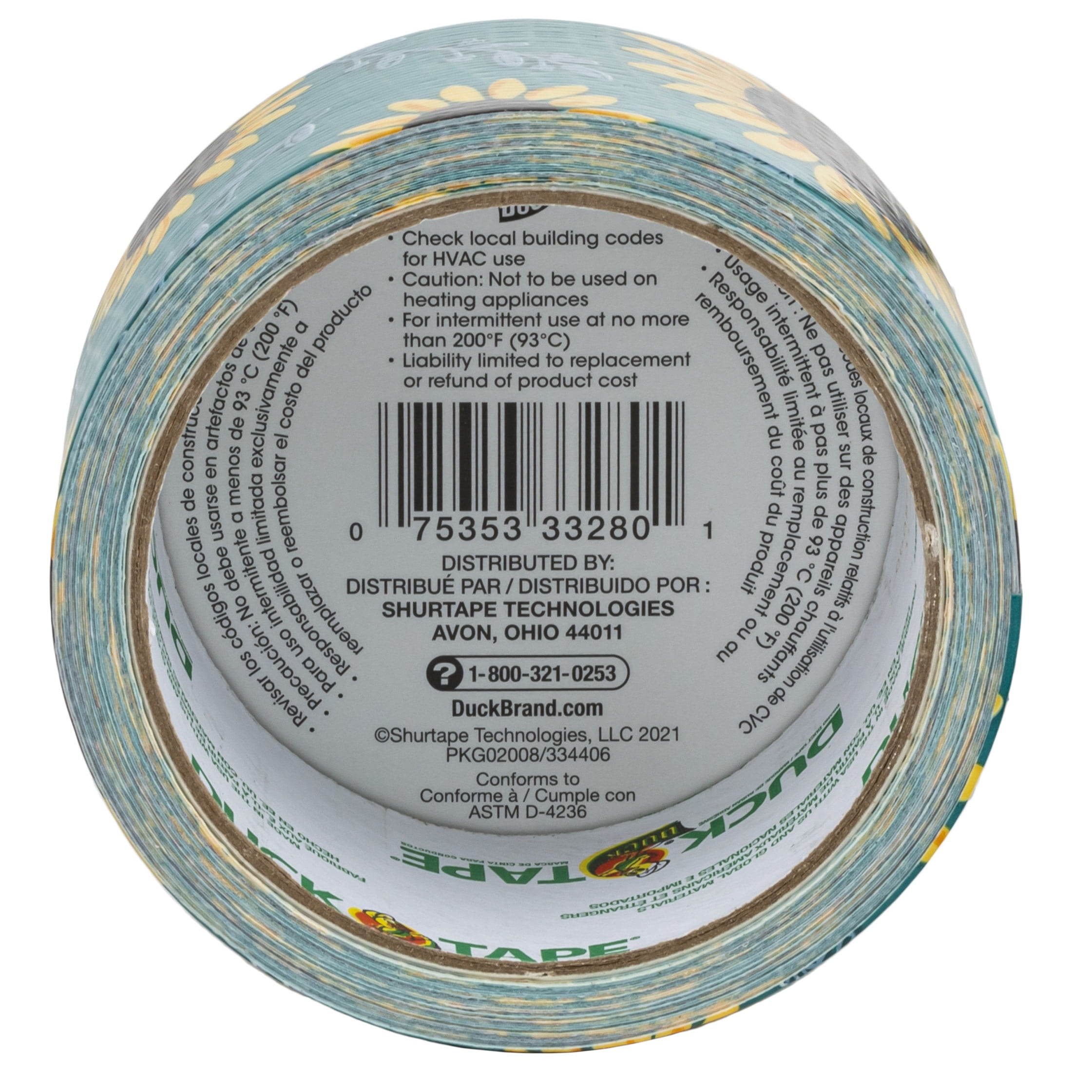 (3 pack) Duck Brand Printed Duct Tape Roll - Sunflowers 1.88 in. x 10 yd.