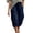 Blue, variant on Women's High Waisted Cargo Capri Pants, Elastic Waist Cinched Hem Seven Quarter Length Pants with Pockets, Lightweight Soft Polyester Casual Cropped Pants for Spring Summer Fall Black L