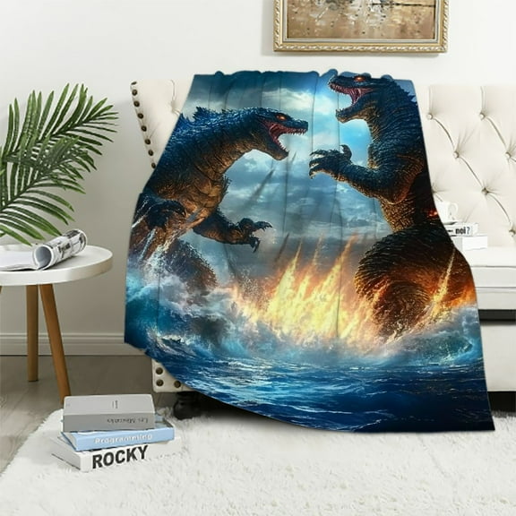 BCIIG   Monster Kids Throw Blanket,Neon Lightning Ocean Waves Bed Blanket for Boys Girls,3D Animal Monster Theme Fleece Blanket,Blue Yellow Fuzzy Blanket  40x50in