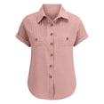 thumbnail image 3 of Breezora Unique Ladies Short Sleeve Shirt with a Detailed Buttoned Lapel and Functional Pleated Pocket Design Offering a Smart Casual Look for Work or Leisure XL Size Pink, 3 of 9