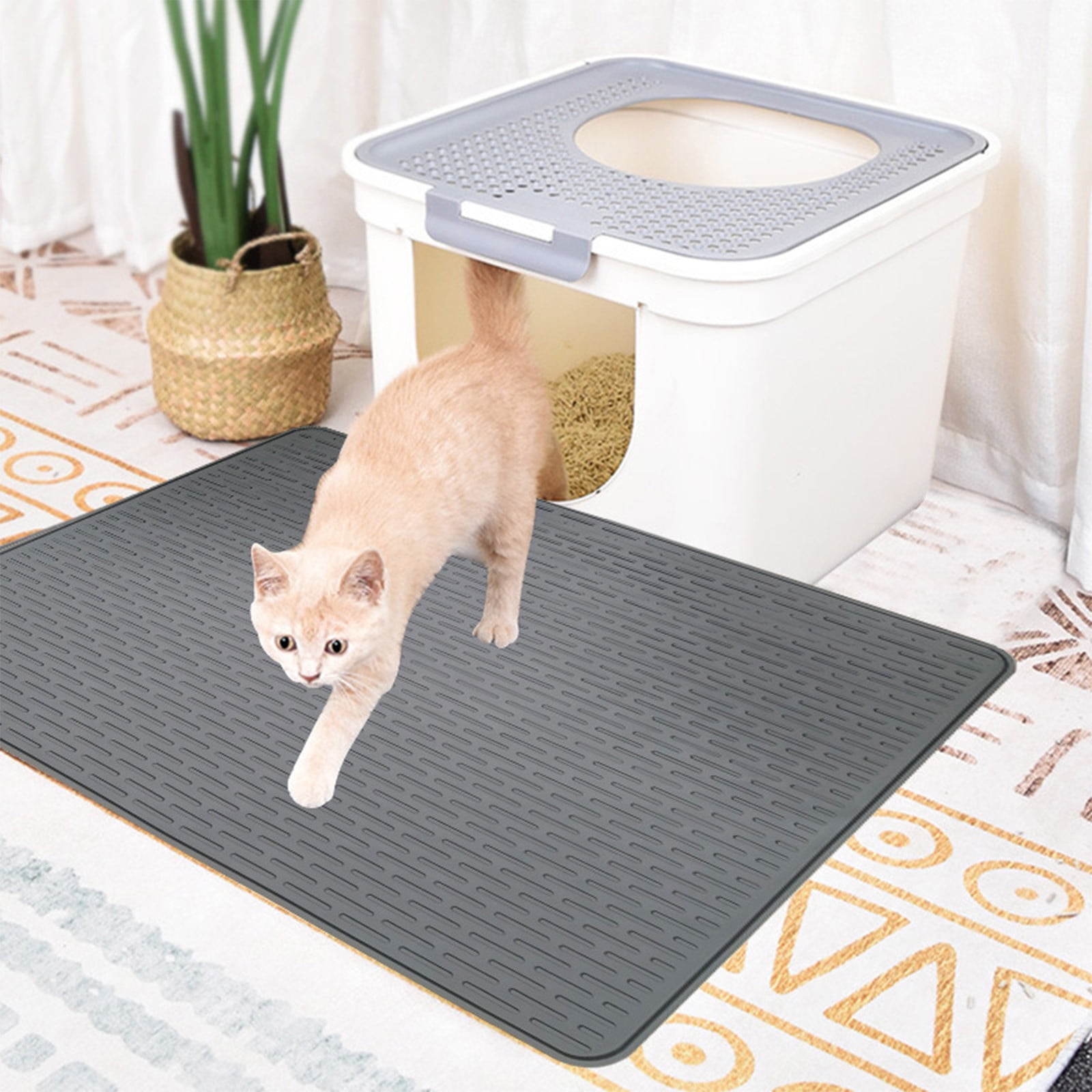 Silicone Cat Litter Mat for Litter Box 28" X 20" - Easy to Clean Cat Litter Trapping Mat, Waterproof, Non-slip, Heavy-Duty