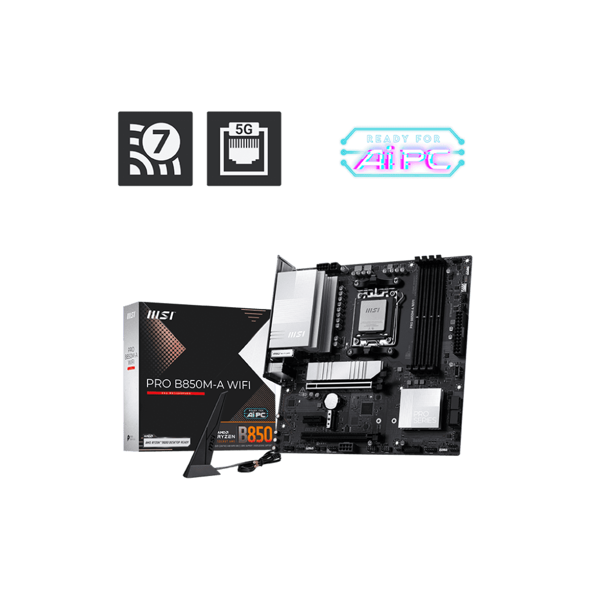 MSI Pro B850M-A WIFI Gaming Desktop Motherboard - AMD B850 Chipset - Socket AM5 - Micro ATX (prob850mawifi)