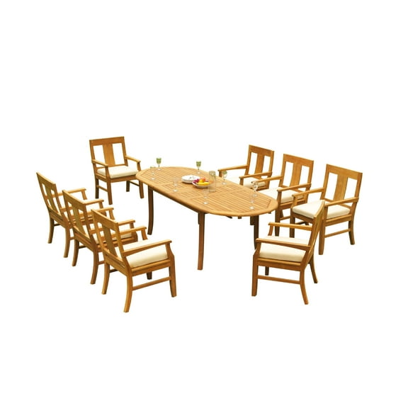 Teak Dining Set:8 Seater 9 Pc - 94" Oval Table And 8 Osborne Arm Chairs Outdoor Patio Grade-A Teak Wood WholesaleTeak #WMDSOS8