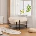 thumbnail image 3 of Upholstered Round Ottoman Footstool in Faux Fur with Black Metal Legs and Open Shelf for Living Room, 3 of 11