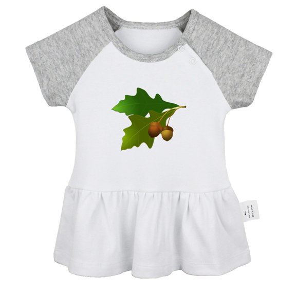 Babies Nature Acorn Pattern Dresses For Baby, Newborn Babies Skirts, Infant Princess Dress, 0-24M Kids Graphic Clothes (Gray Raglan Dresses, 18-24 Months)