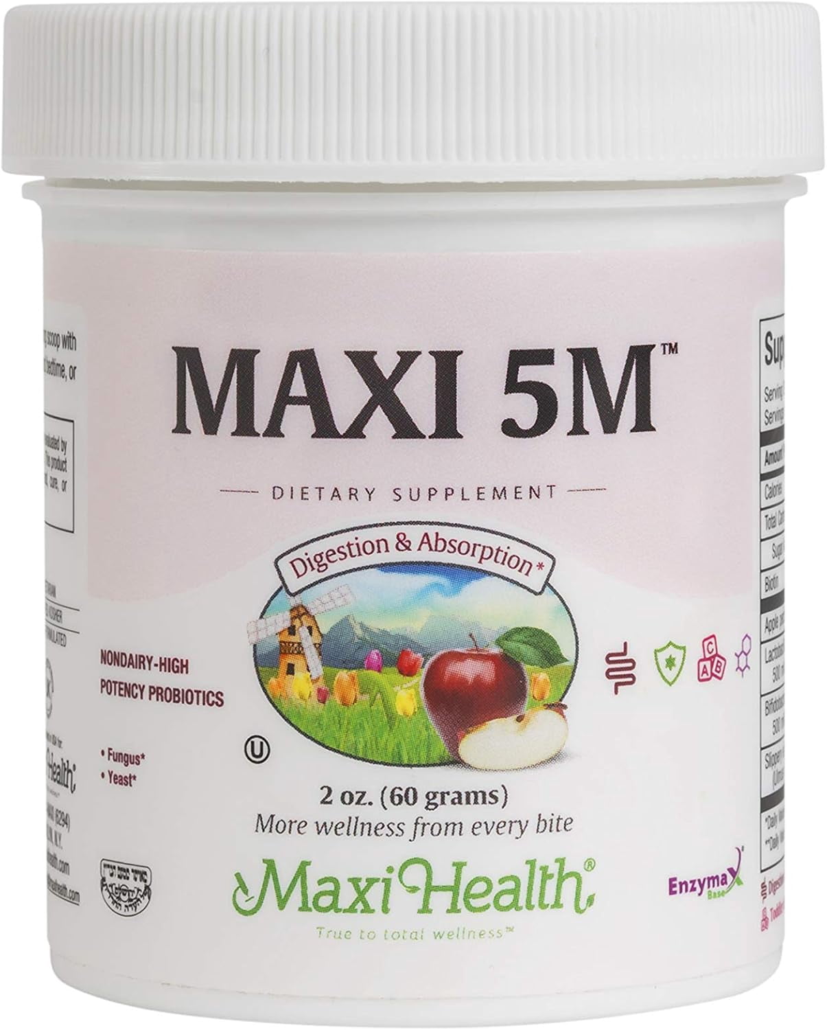 Maxi Health Maxi 5M Probiotic Powder for Adults & Kids, High Potency Digestive Support, 2 oz – Vegetarian, Gluten Free