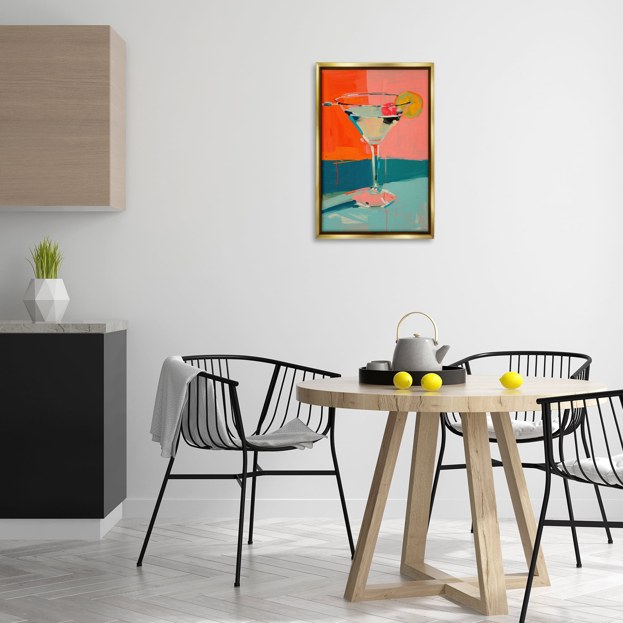 Stupell Industries Modern Cocktail Time Food & Beverage Painting Gold Floater Framed Canvas Art Print Wall Art, 17 x 25