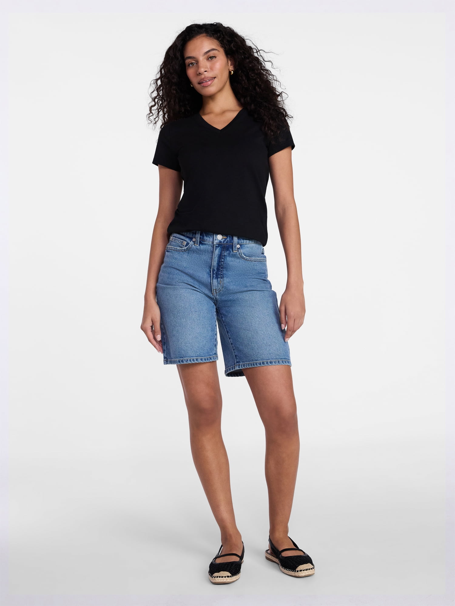 Time and Tru Women's Slim V Neck Tee with Short Sleeves, Sizes XS-XXXL