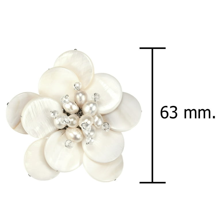 AeraVida Handmade Floral Brooch - Brown Mother Of Pearl, Cultured Freshwater Pearls & Crystal, Elegant Pin