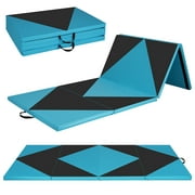 Gymax Gymnastics Gym Mat 4-Panel Folding Lightweight Gymnastics Tumbling Mat w/ Hook Blue & Black