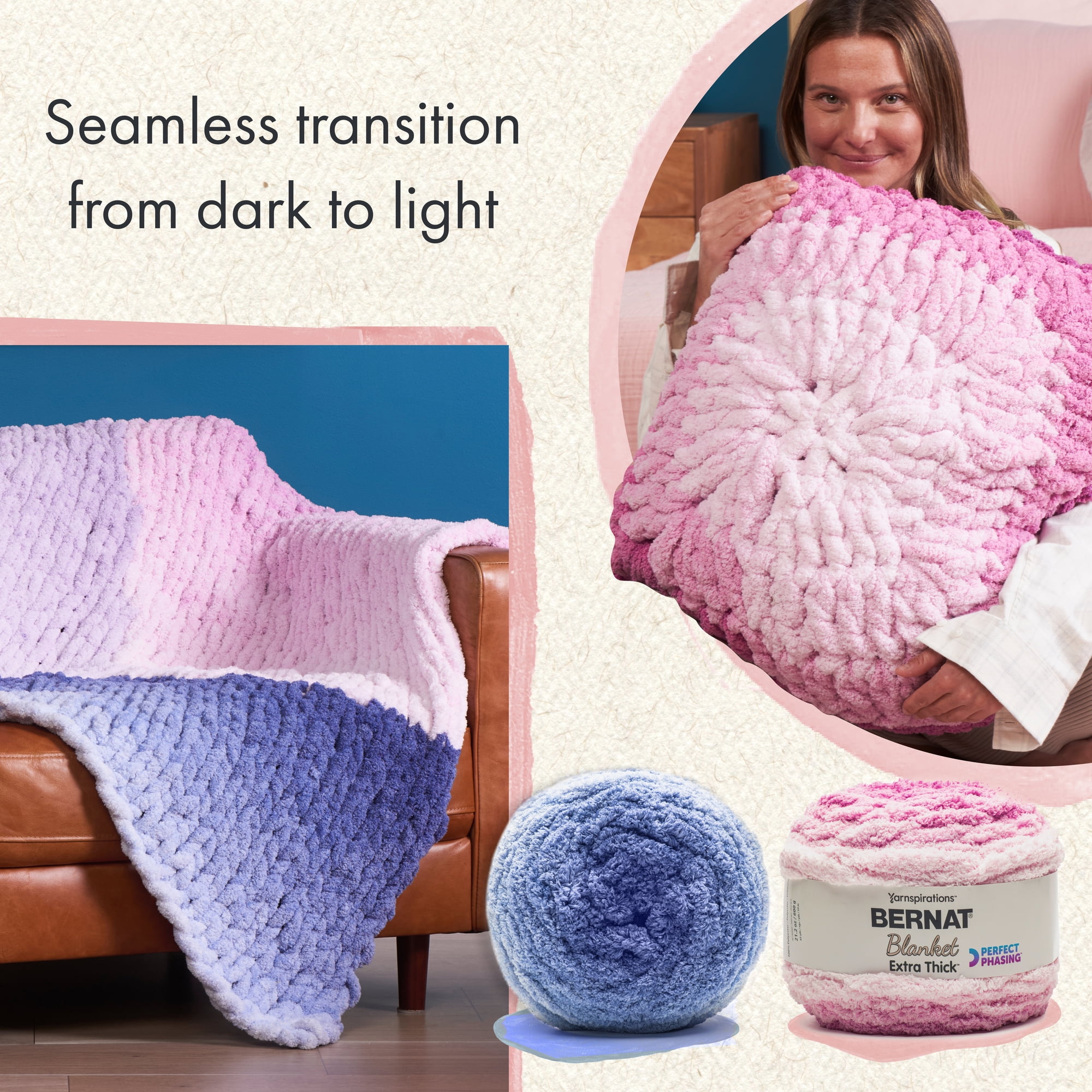 Laine jumbo en polyester Bernat® Blanket Exthick Perfect Phasing™ n° 7, bleu électrique, 600 g (21,2 oz), 60 m (65 yards)