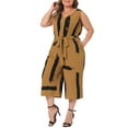 thumbnail image 4 of FAB CURVES Women's Plus Size Jumpsuit V Neck Sleeveless Tie Waist Wrap Rompers with Pockets 2X Brown, 4 of 6