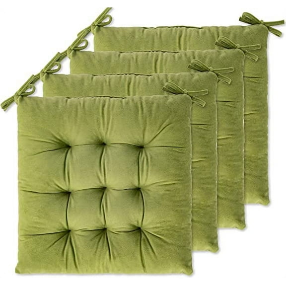XmhyTop 4 Pack Seat Cushion, Multi-Use Chair Pad for Dining, Office, Car, Floor, Outdoor & Patio (Flannel 16"×16",Olive Green)